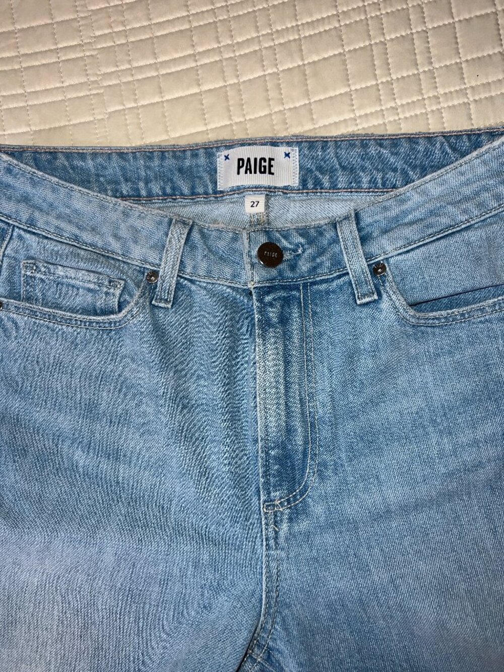 PAIGE Light Wash High Waist Raw Hem Bootcut Flare Jeans Size 27